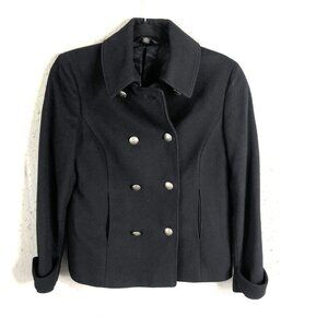 Brooks Brothers 346 Jacket Womens 4P Petite Black Wool Pea Coat Military Sailor